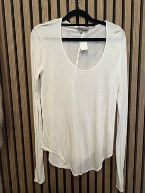 Helmut Lang White Scoop Neck Long Sleeve Tee